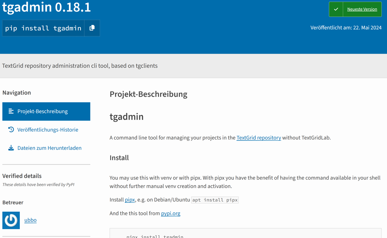 Thumbnail for service tgadmin - TextGrid repository administration cli tool, based on tgclients
