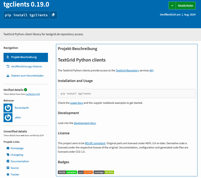 Thumbnail for service tgclients - TextGrid Python clients